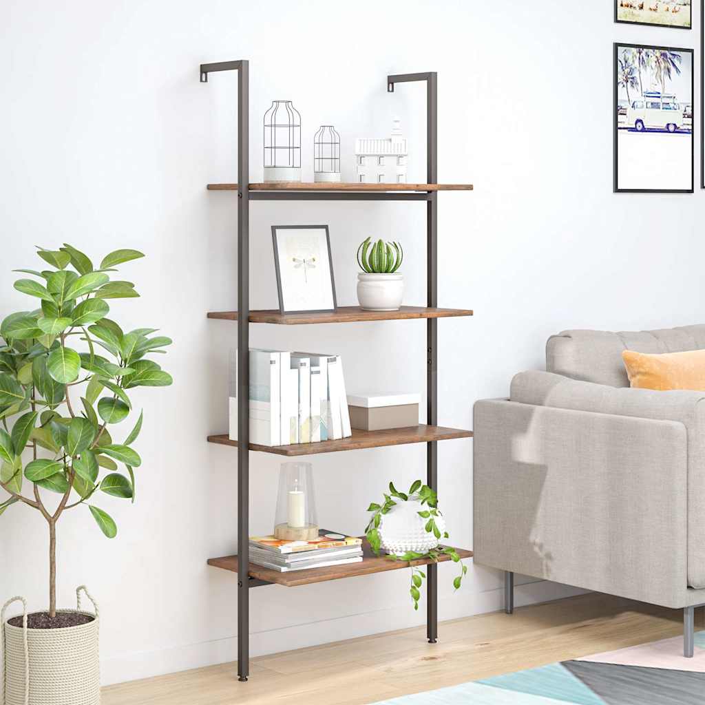 4-Tier Leaning Shelf Dark Brown and Black 64x35x152,5 cm