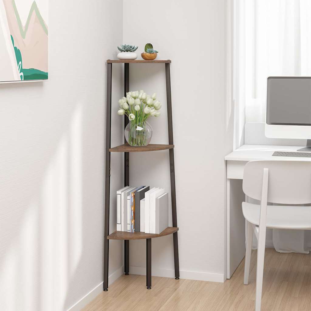 3-Tier Corner Shelf Dark Brown and Black 45,5x31,5x120 cm