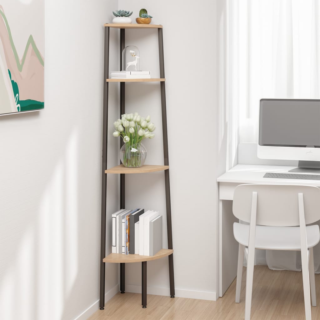 4-Tier Corner Shelf Light Brown and Black 45,5x31,5x150 cm