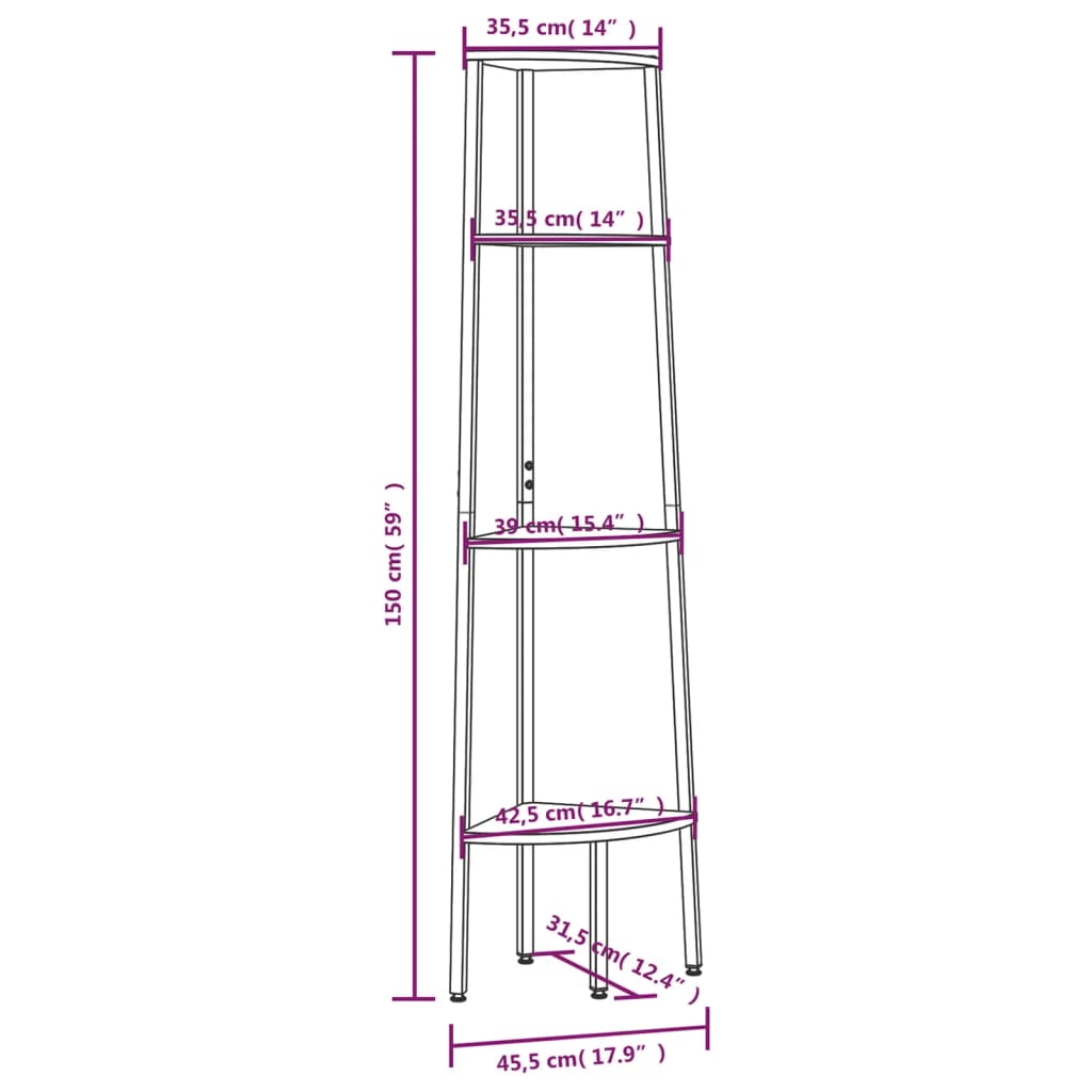 vidaXL 4-Tier Corner Shelf Dark Brown and Black 45.5x31.5x150 cm