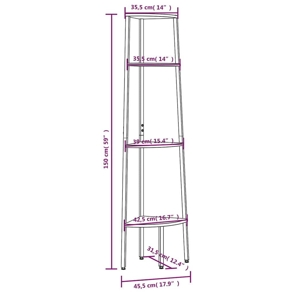 4-Tier Corner Shelf Dark Brown and Black 45,5x31,5x150 cm