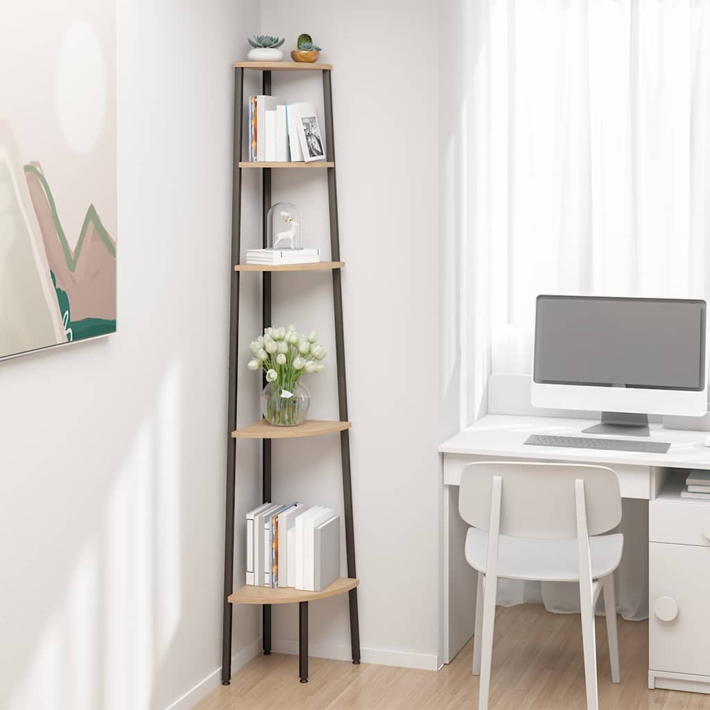 5-Tier Corner Shelf Light Brown and Black 45,5x31,5x180 cm