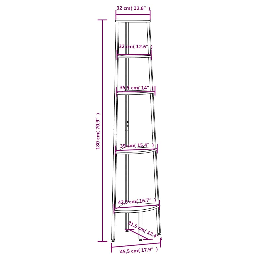 5-Tier Corner Shelf Dark Brown and Black 45,5x31,5x180 cm