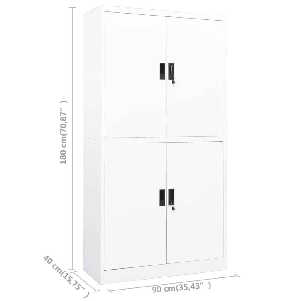 Office Cabinet White 90x40x180 cm Steel