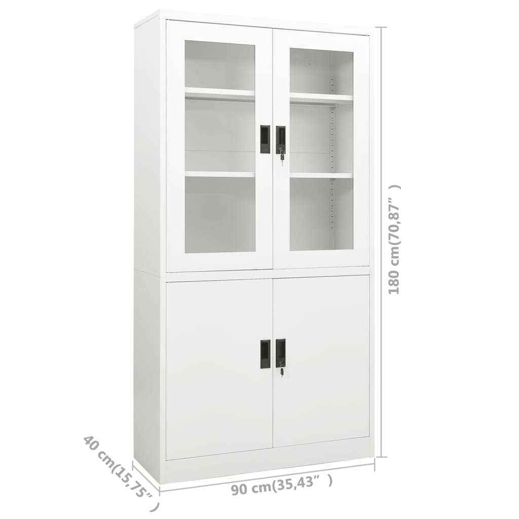 Office Cabinet | White | Steel and Tempered Glass | Large
