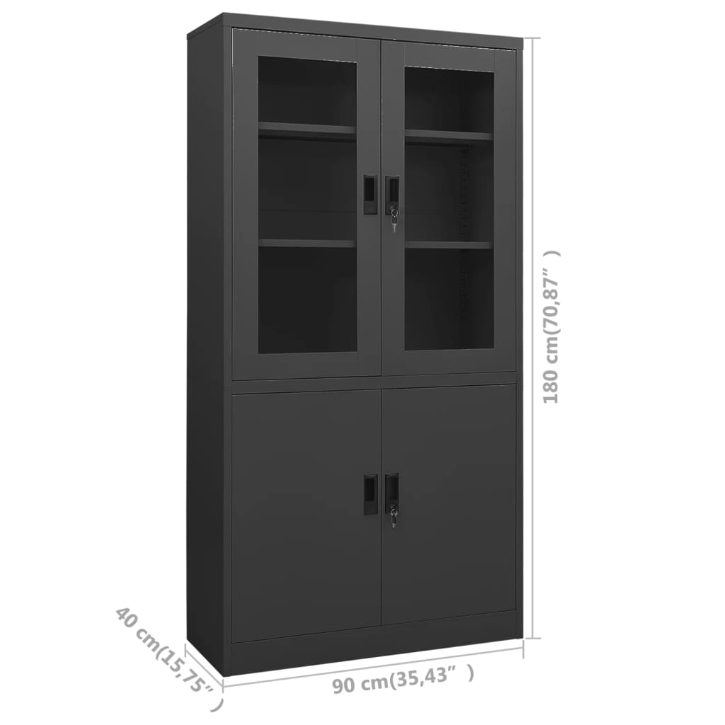 Office Cabinet | Anthracite | Steel, tempered glass | Large