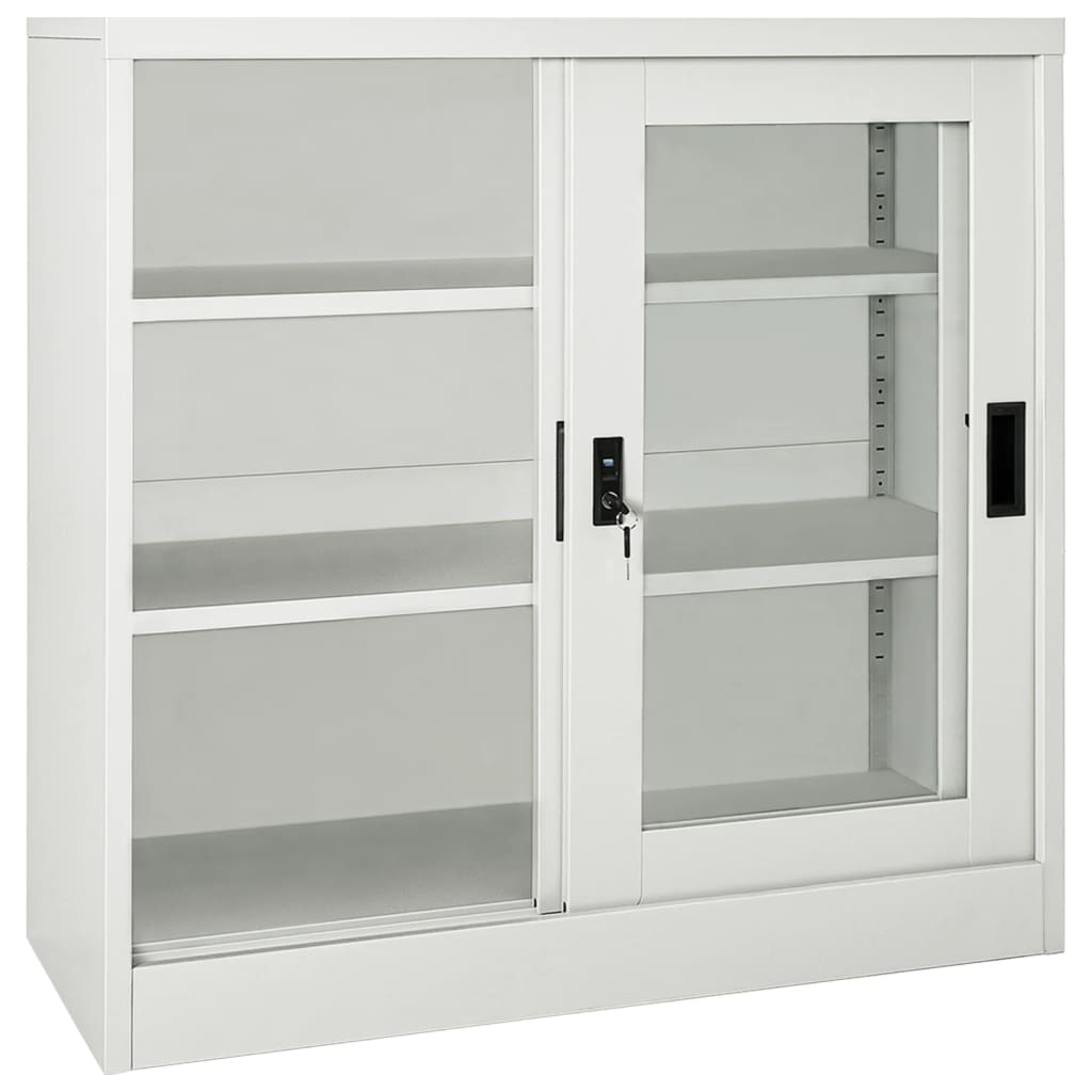 Sliding Door Cabinet | Light grey | Steel, tempered glass | Medium