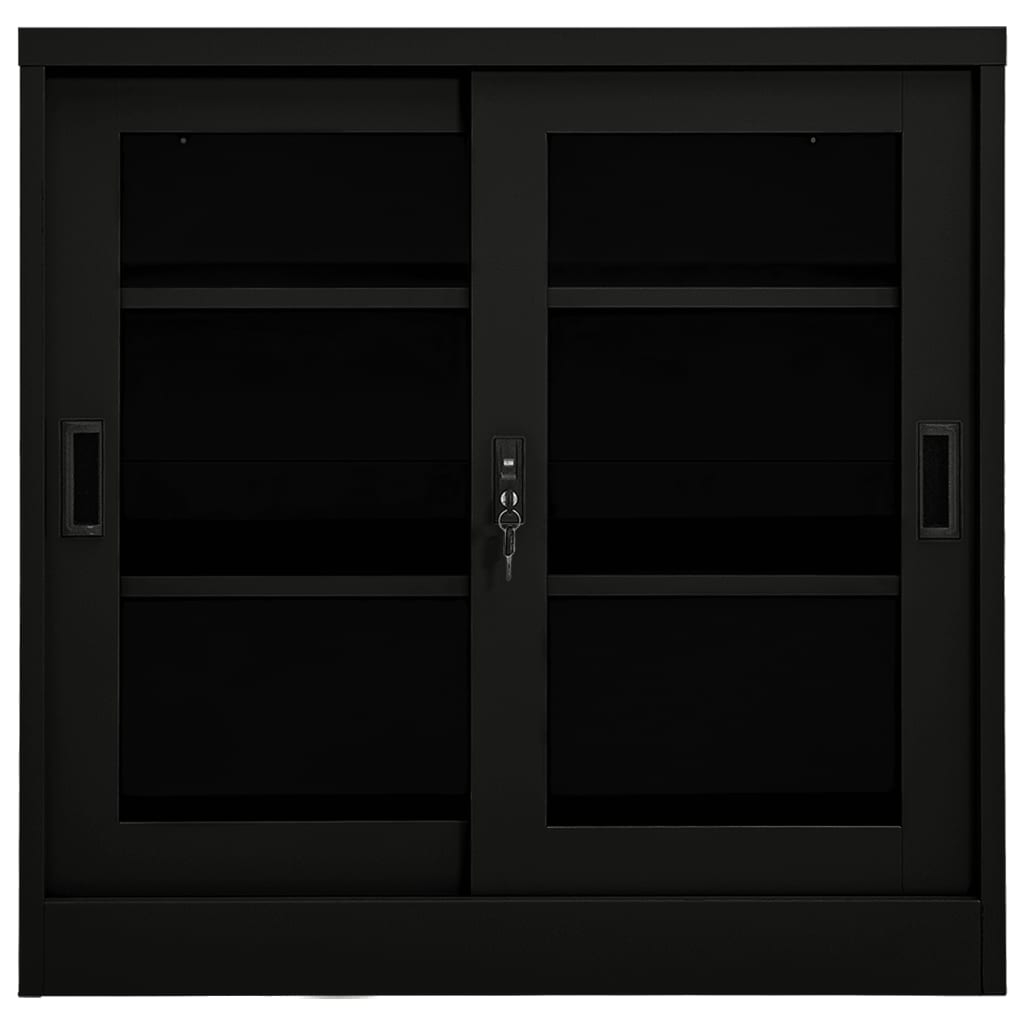 Sliding Door Cabinet | Black | Steel, Tempered Glass | Medium