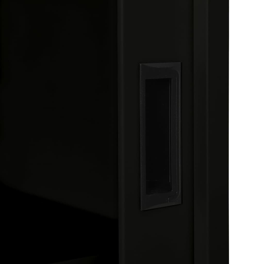 Sliding Door Cabinet | Black | Steel, Tempered Glass | Medium