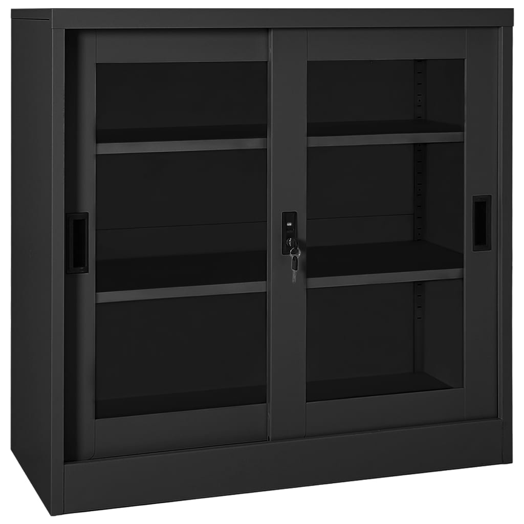 Sliding Door Cabinet | Anthracite | Steel, tempered glass
