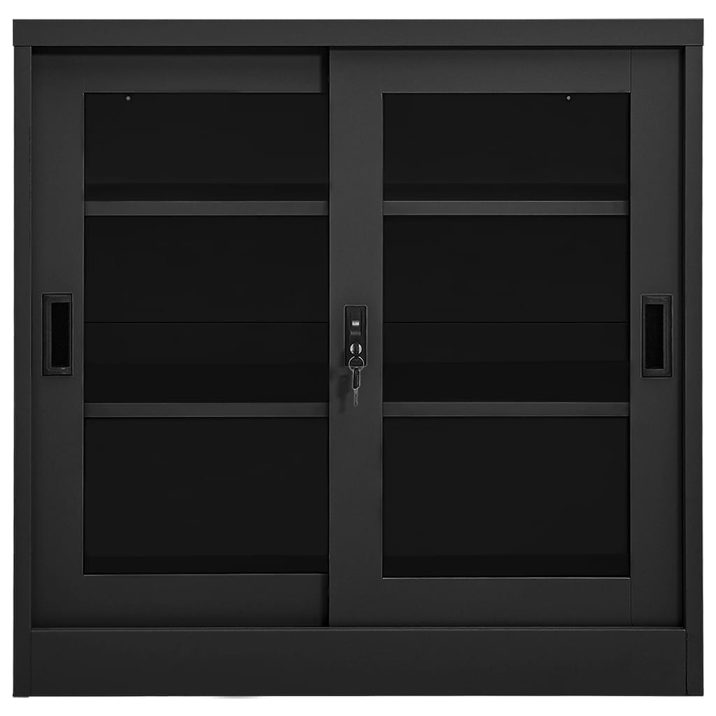 Sliding Door Cabinet | Anthracite | Steel, tempered glass