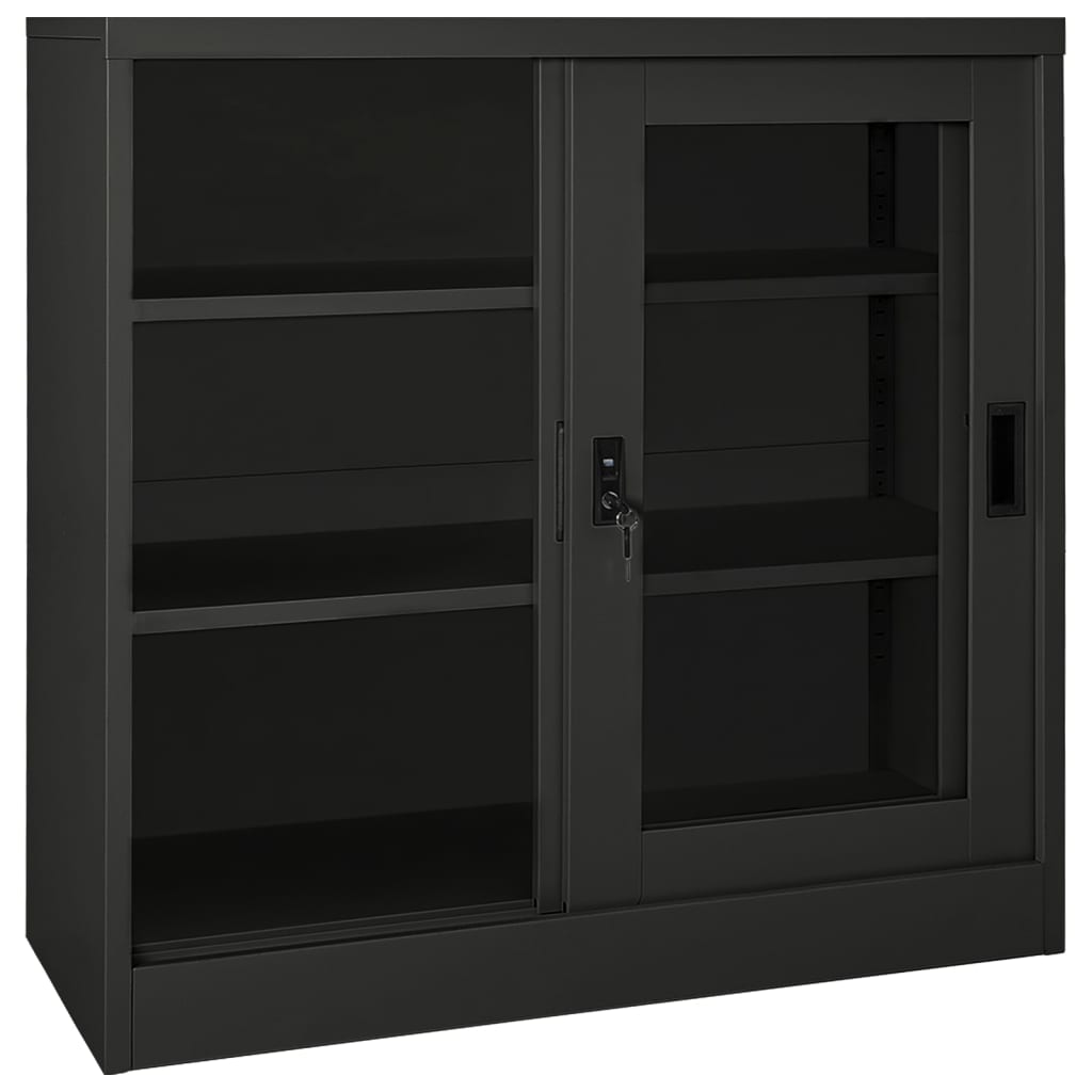Sliding Door Cabinet | Anthracite | Steel, tempered glass