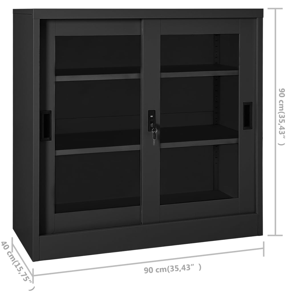 Sliding Door Cabinet | Anthracite | Steel, tempered glass