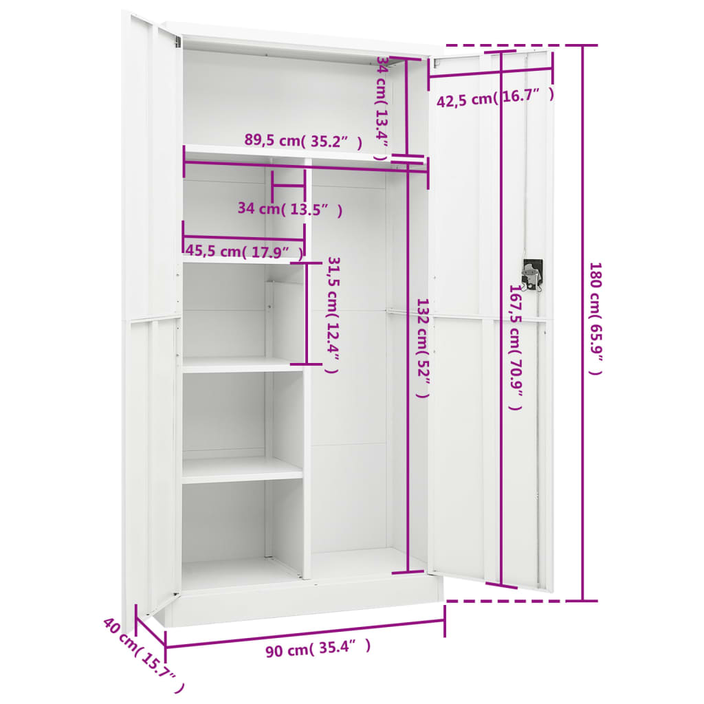 vidaXL Locker Cabinet White 90x40x180 cm Steel