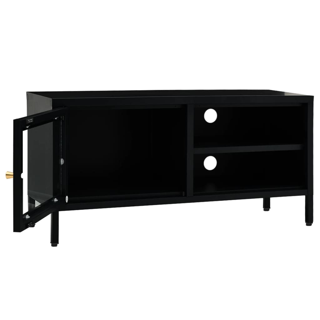 TV Cabinet | Black | Black powder-coated steel, tempered glass