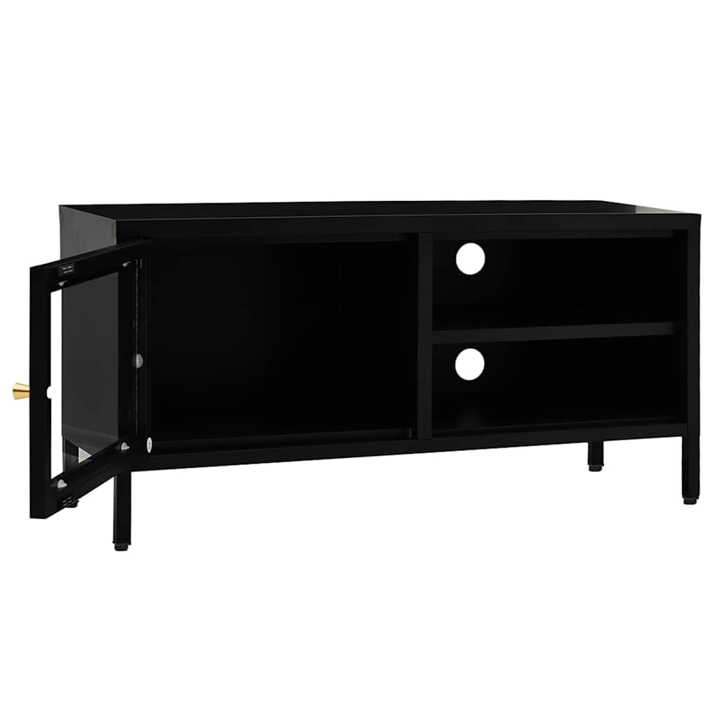 336055 vidaXL TV Cabinet Black 90x30x44 cm Steel and Glass