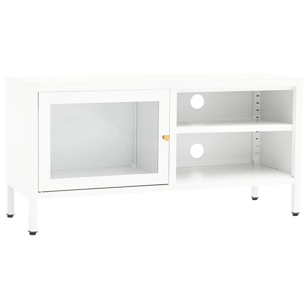 vidaXL TV Cabinet White 90x30x44 cm Steel and Glass