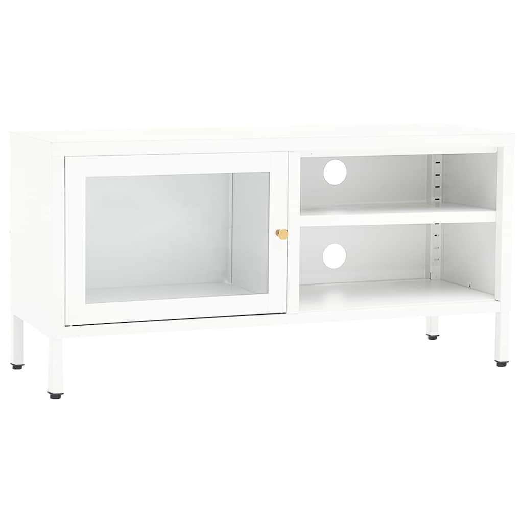 336056 vidaXL TV Cabinet White 90x30x44 cm Steel and Glass