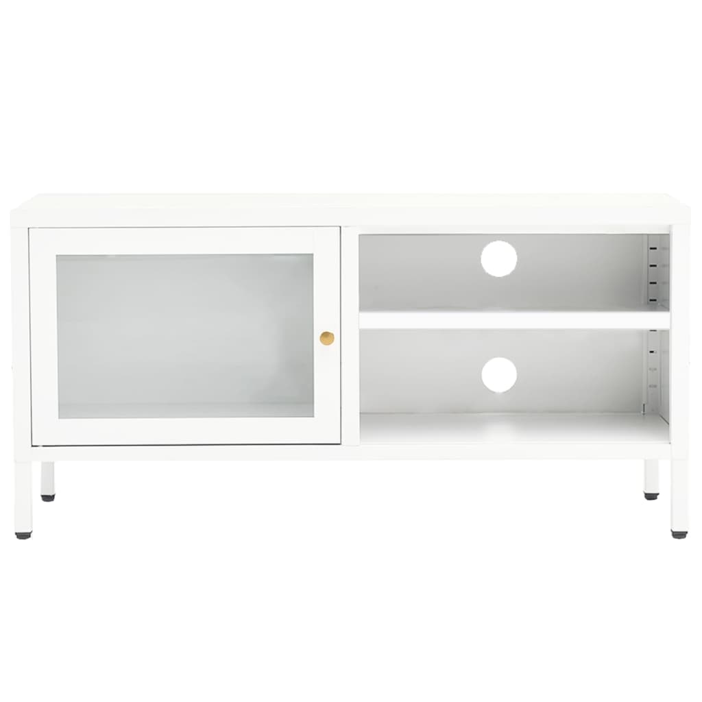 vidaXL TV Cabinet White 90x30x44 cm Steel and Glass