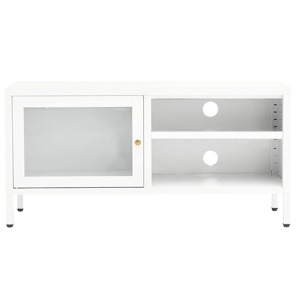 336056 vidaXL TV Cabinet White 90x30x44 cm Steel and Glass