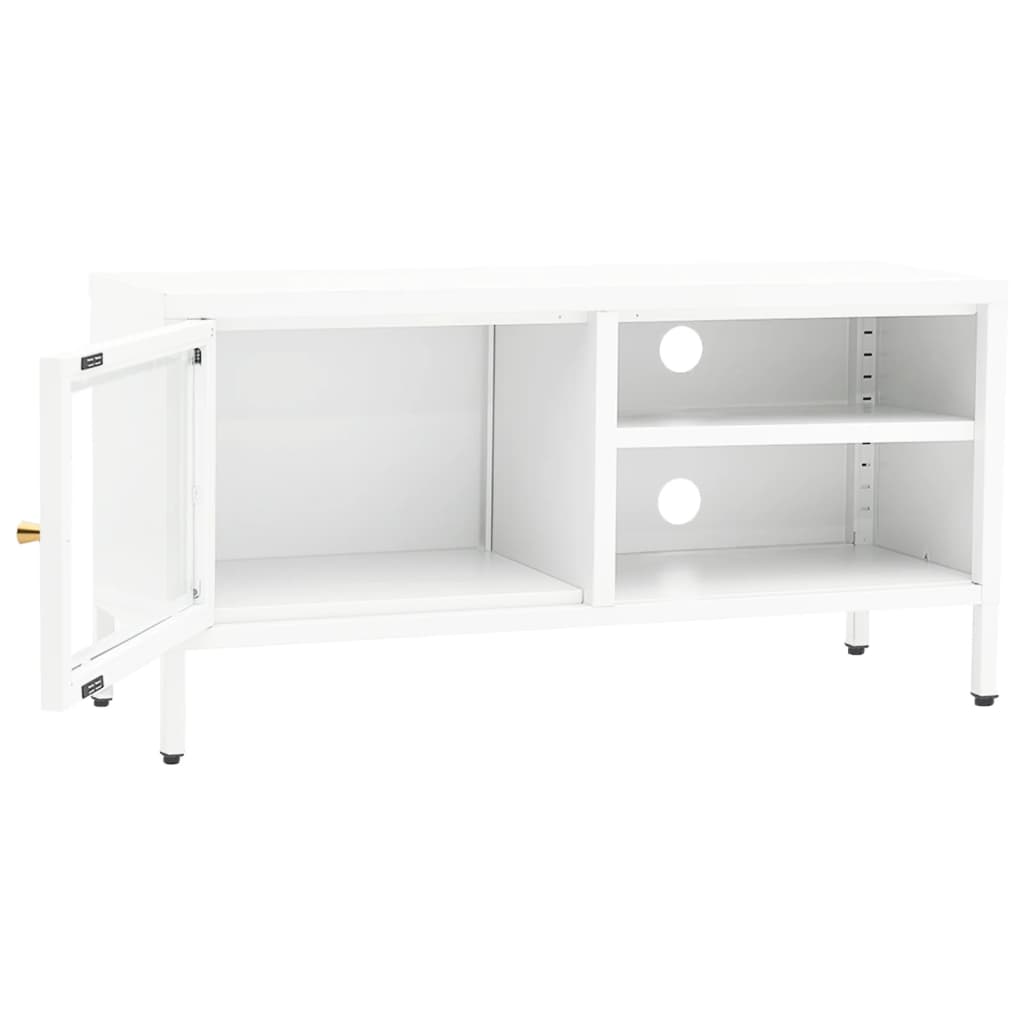 vidaXL TV Cabinet White 90x30x44 cm Steel and Glass