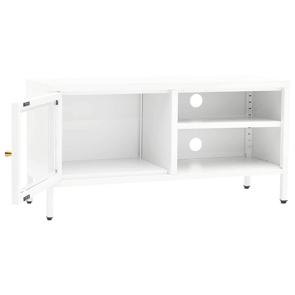 336056 vidaXL TV Cabinet White 90x30x44 cm Steel and Glass