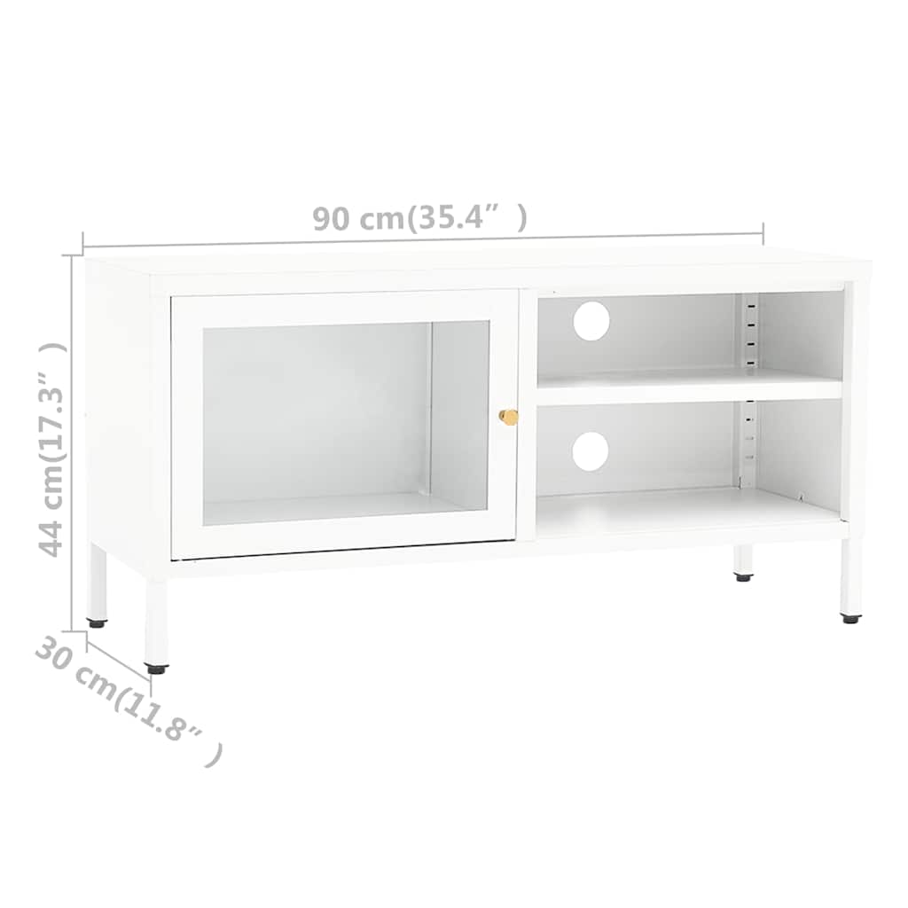 336056 vidaXL TV Cabinet White 90x30x44 cm Steel and Glass