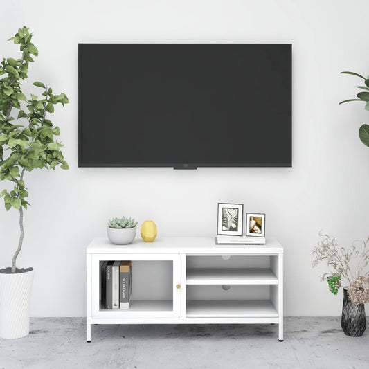 vidaXL TV Cabinet White 90x30x44 cm Steel and Glass