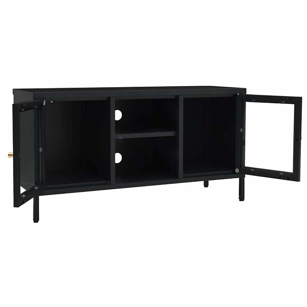 336058 vidaXL TV Cabinet Black 105x35x52 cm Steel and Glass