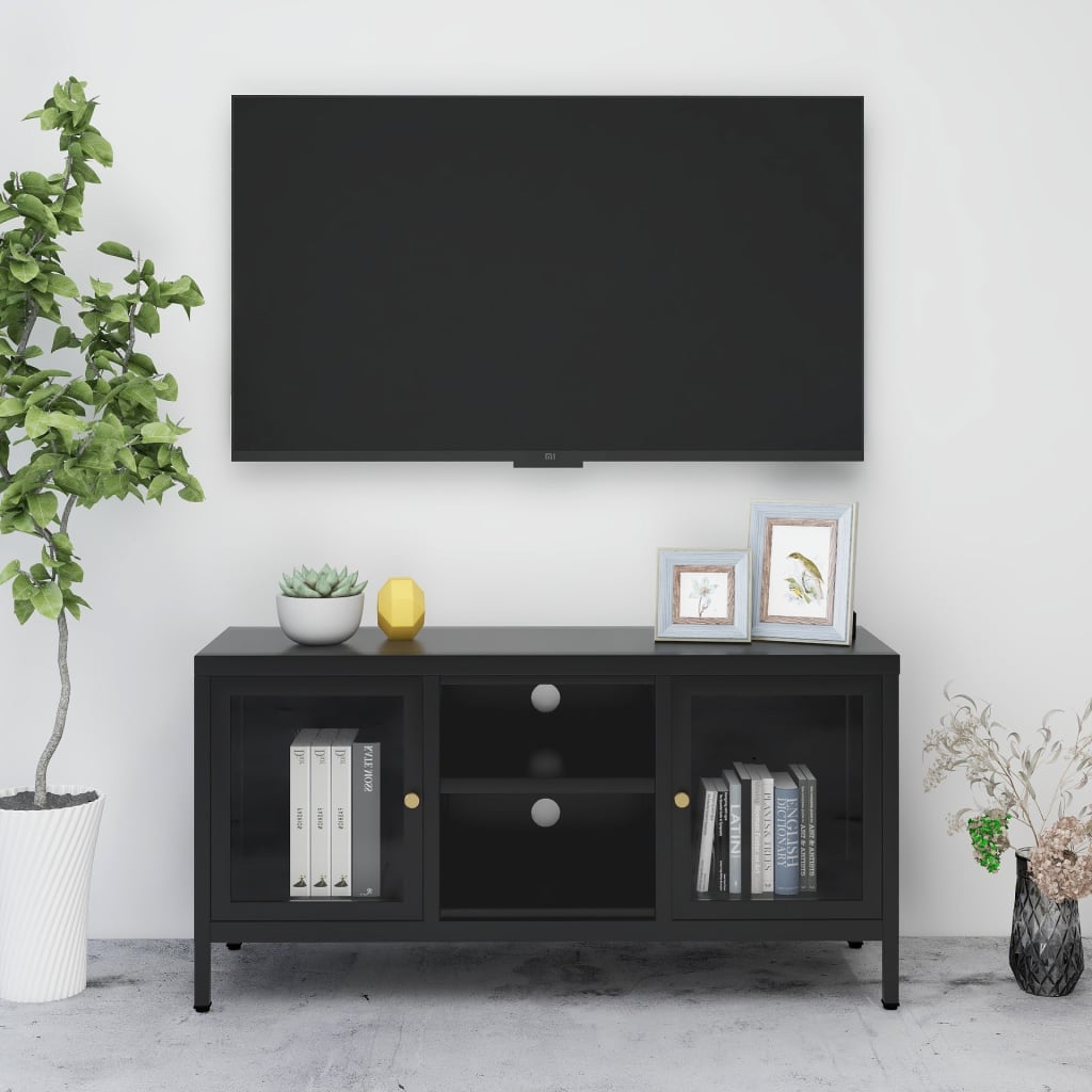 TV Cabinet | Black | Black powder-coated steel | Medium | Adjustable Feet