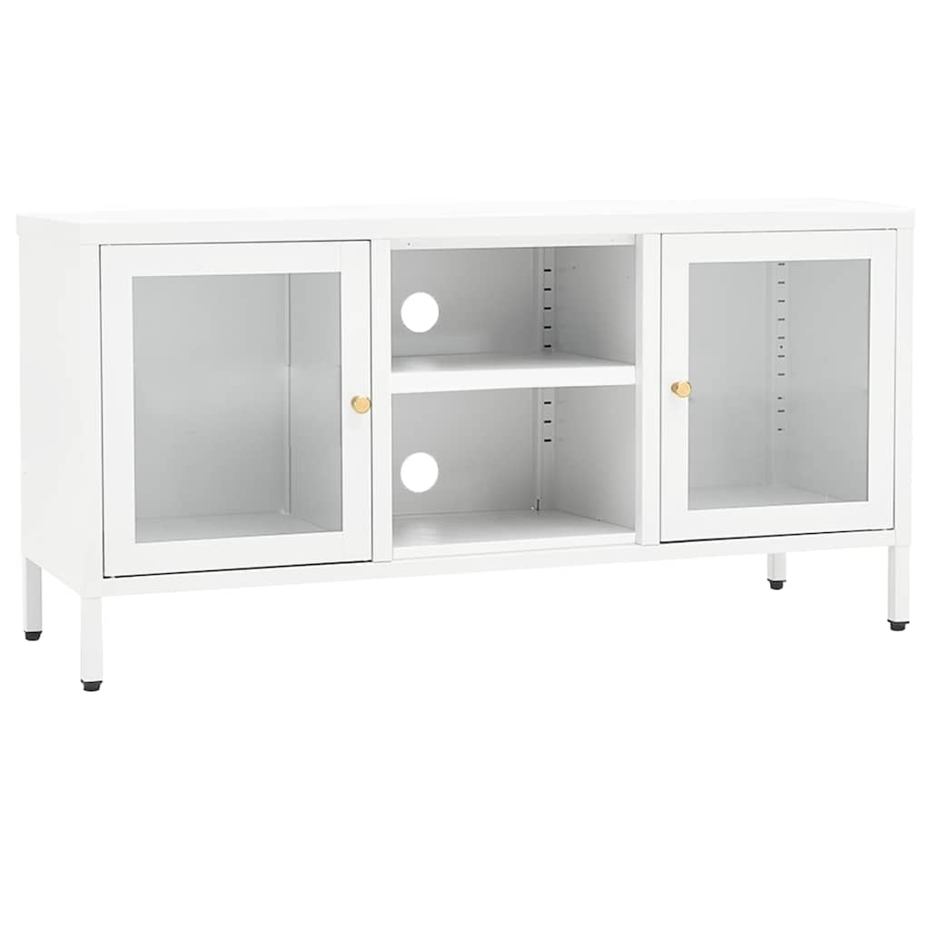 336059 vidaXL TV Cabinet White 105x35x52 cm Steel and Glass
