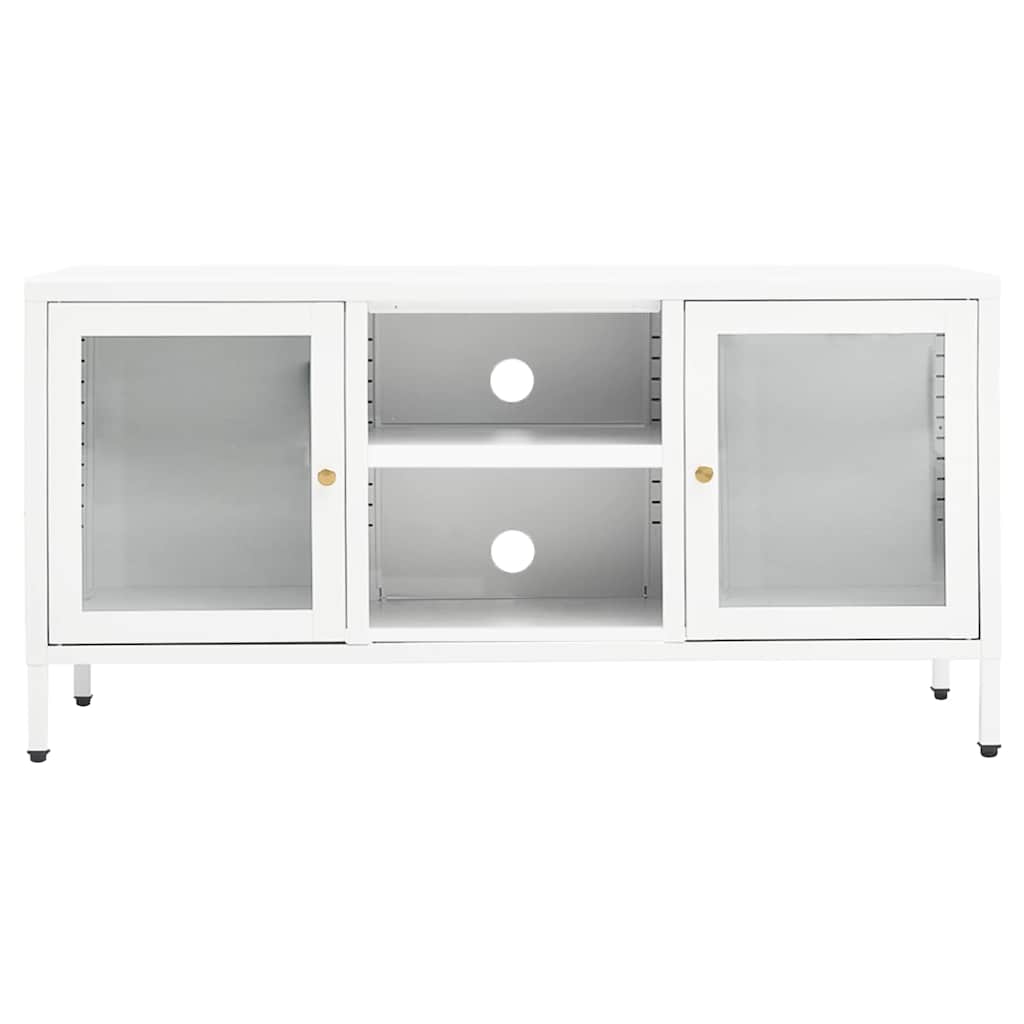 336059 vidaXL TV Cabinet White 105x35x52 cm Steel and Glass