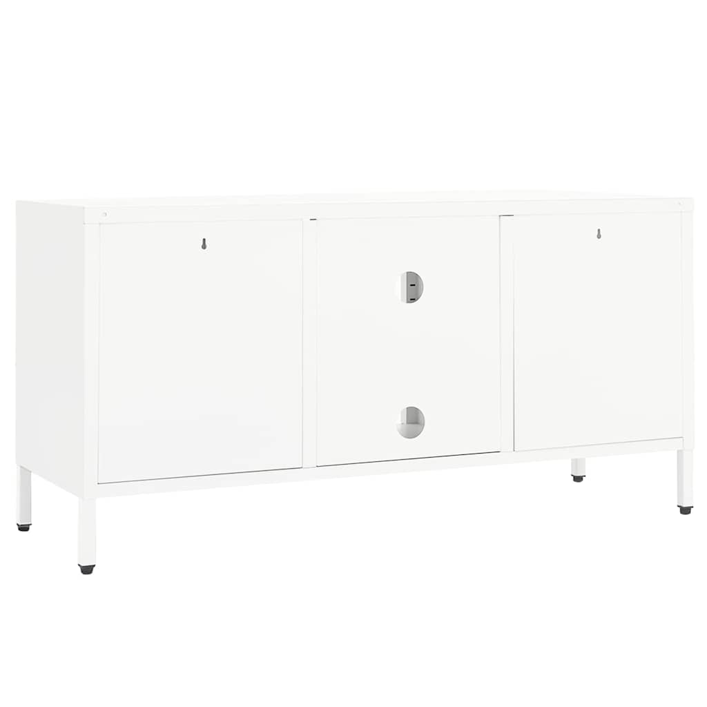 336059 vidaXL TV Cabinet White 105x35x52 cm Steel and Glass