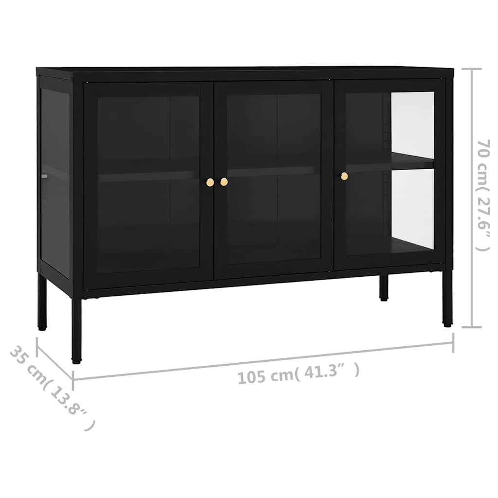 Sideboard Black 105x35x70 cm Steel and Glass