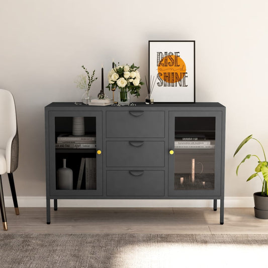 vidaXL Sideboard Anthracite 105x35x70 cm Steel and Tempered Glass