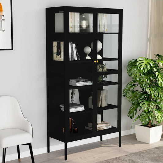 vidaXL Display Cabinet Black 90x40x180 cm Steel and Tempered Glass