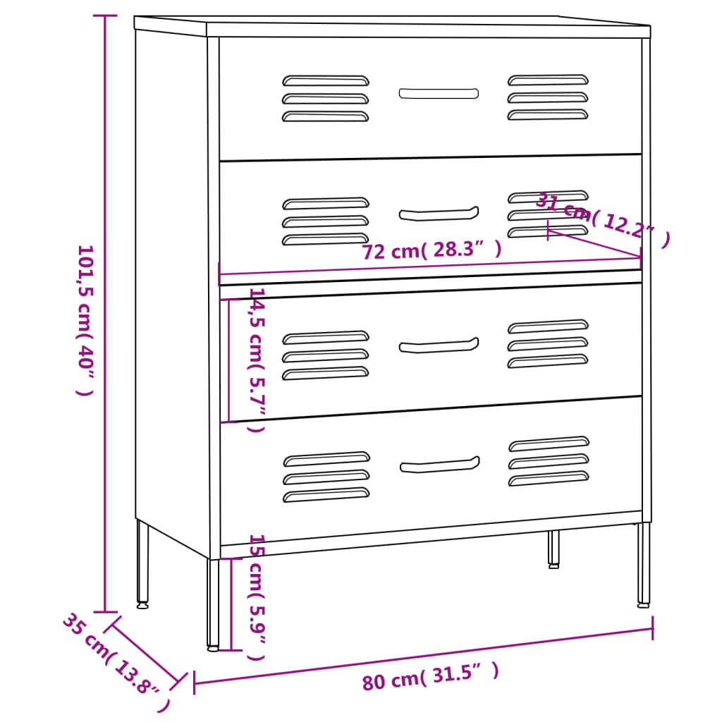 Chest of Drawers Olive Green 80x35x101.5 cm Steel