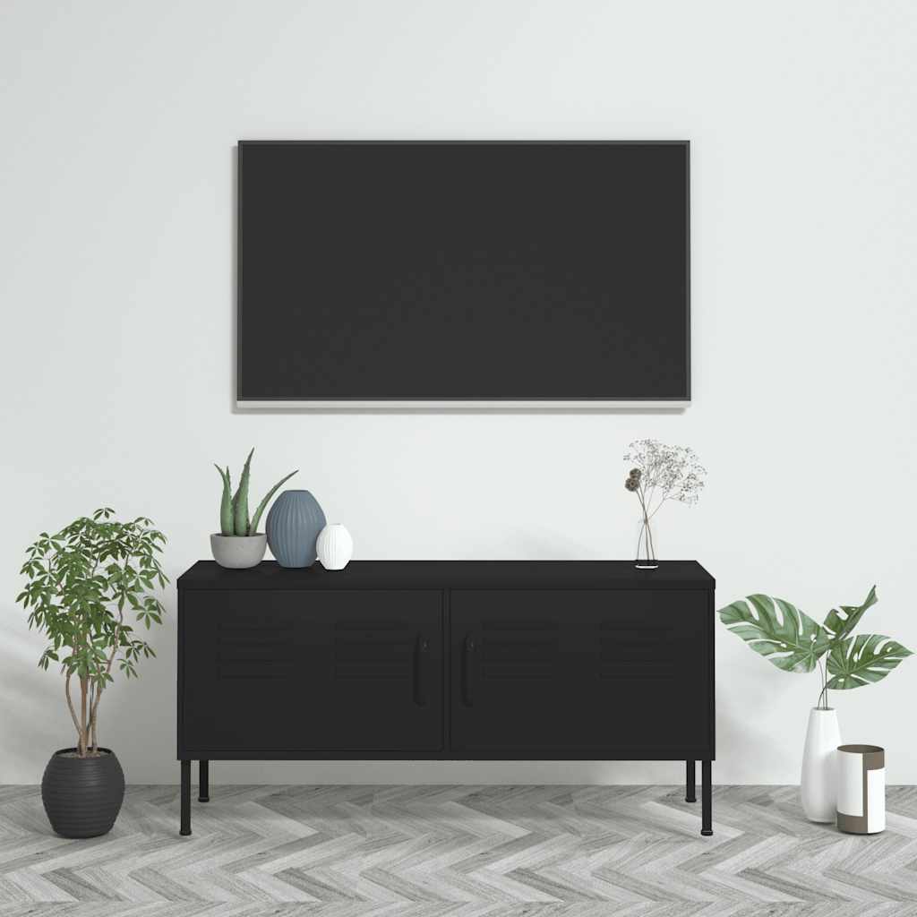 TV Cabinet | Black | Steel | Medium | Adjustable Feet | TV Cabinet