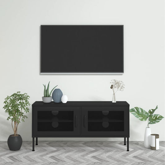 Tv Cabinet | Black | Steel | 105 x 35 x 50 cm |  Levelers  | TV Cabinet