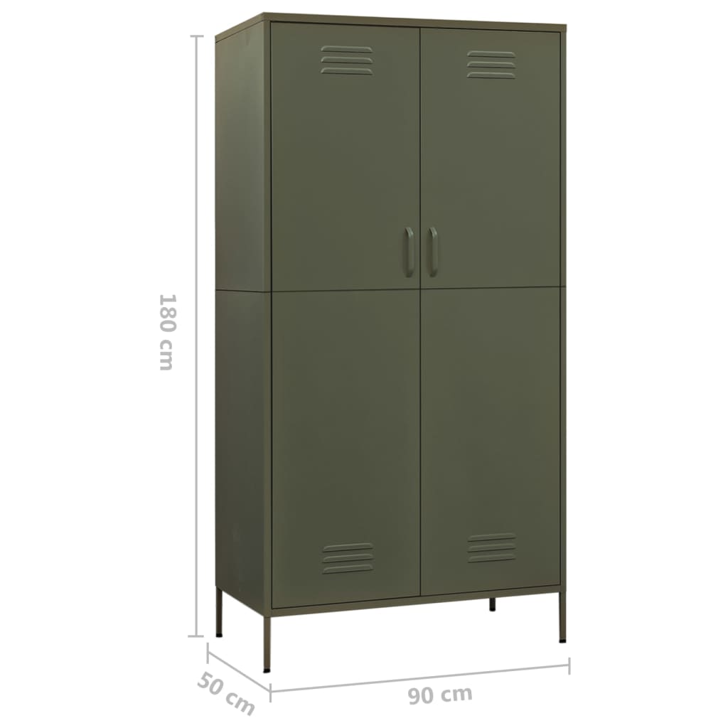 vidaXL Wardrobe Olive Green 90x50x180 cm Steel