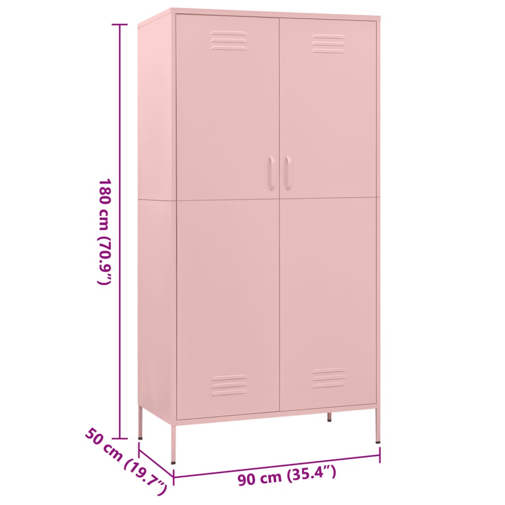 vidaXL Wardrobe Pink 90x50x180 cm Steel