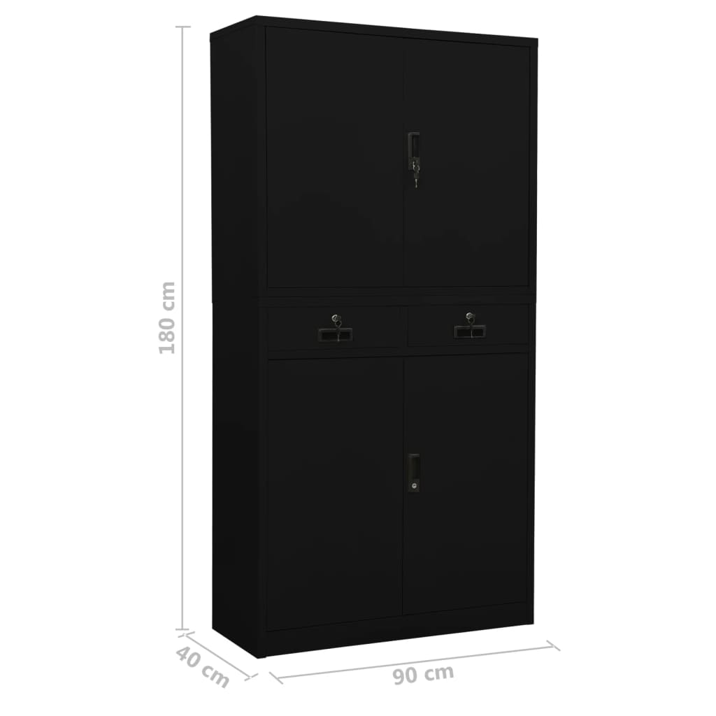 Office Cabinet Black 90x40x180 cm Steel