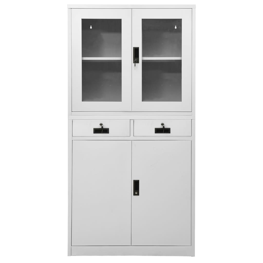 Office Cabinet Light Grey 90x40x180 cm Steel and Tempered Glass