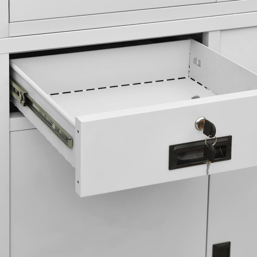 Office Cabinet Light Grey 90x40x180 cm Steel and Tempered Glass