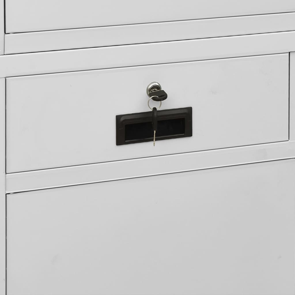 Office Cabinet Light Grey 90x40x180 cm Steel and Tempered Glass