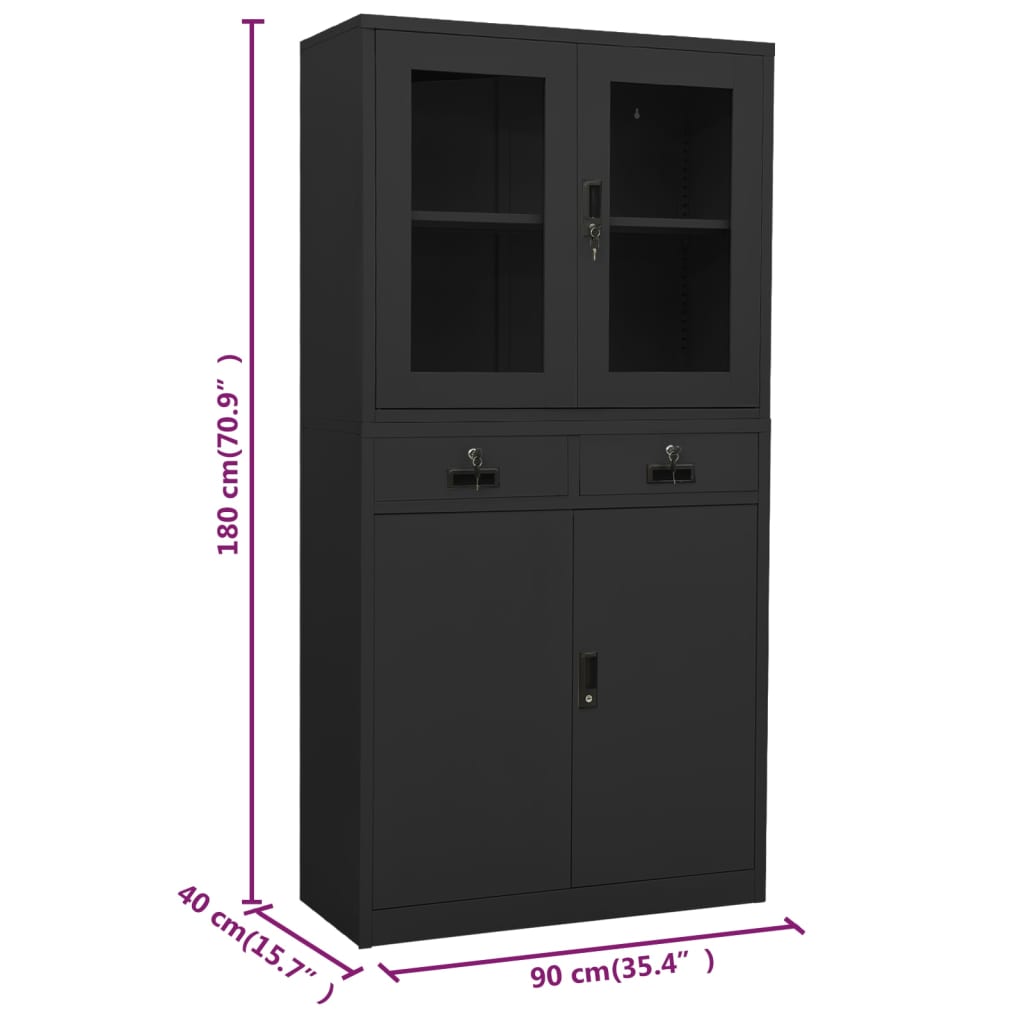Office Cabinet Anthracite 90x40x180 cm Steel and Tempered Glass