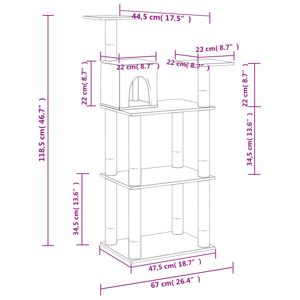 Cat Tree with Sisal Scratching Posts Cream 118.5 cm