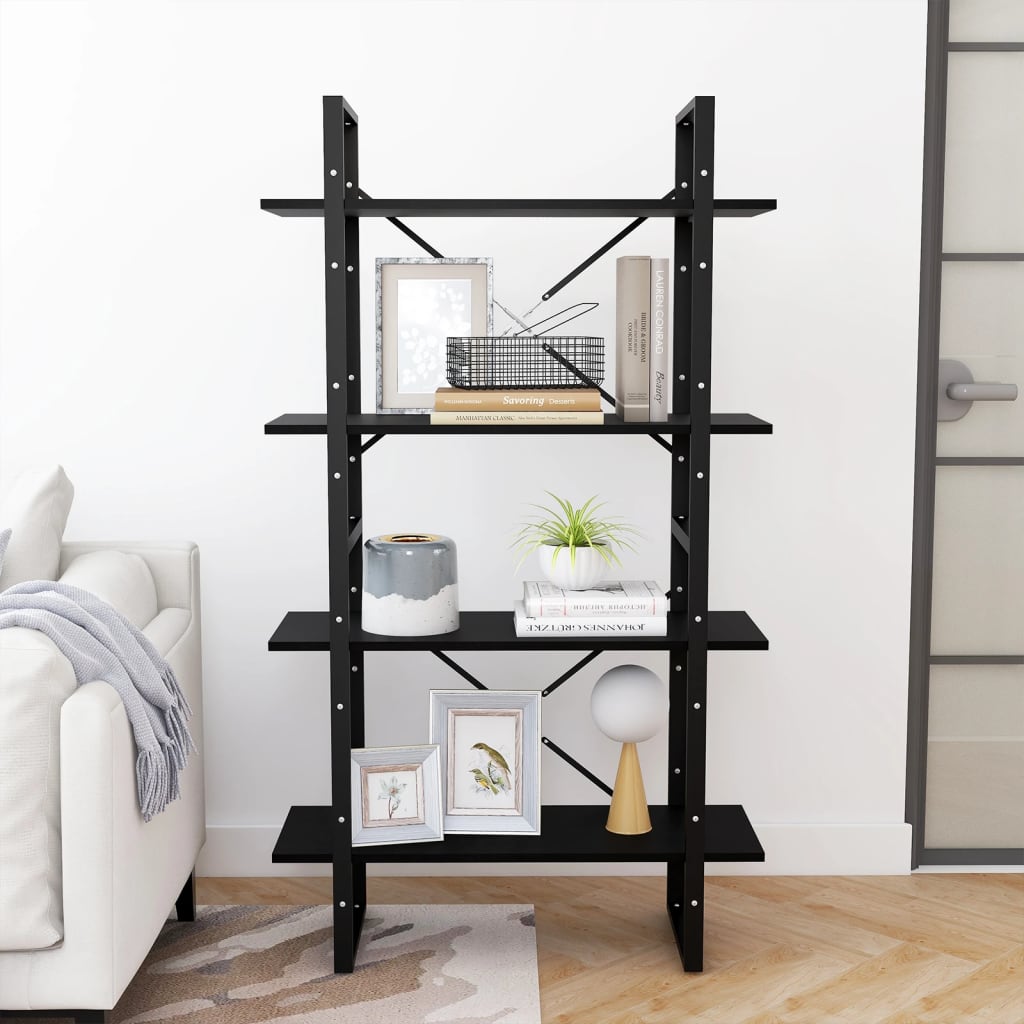 Book Cabinet | Black | Solid Pine Wood, Metal | 80 x 30 x 140 cm