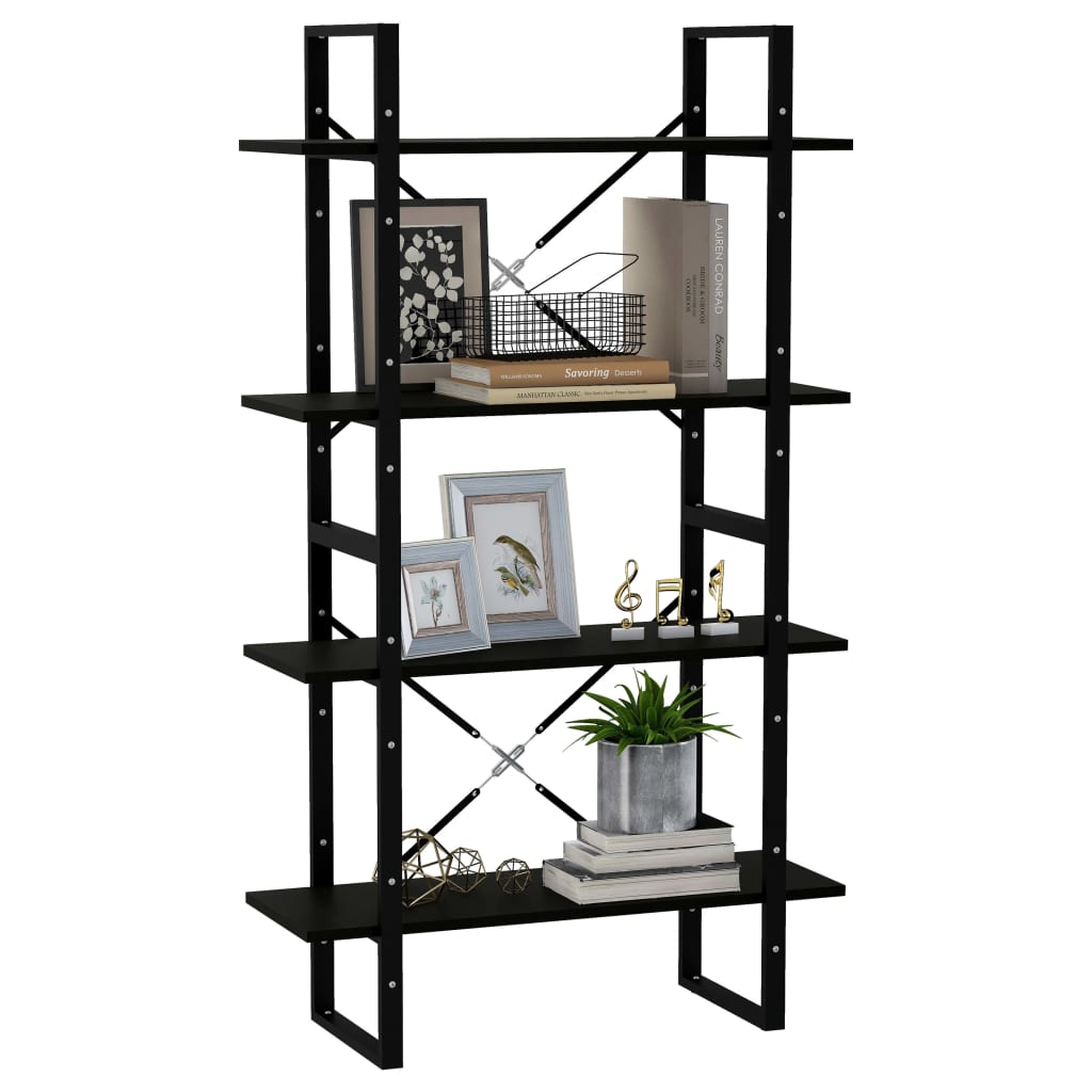 Book Cabinet | Black | Solid Pine Wood, Metal | 80 x 30 x 140 cm