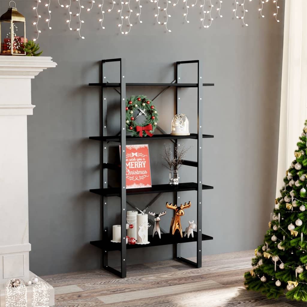 Book Cabinet | Black | Solid Pine Wood, Metal | 80 x 30 x 140 cm